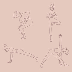 Yoga girl line art illustration design of vector.