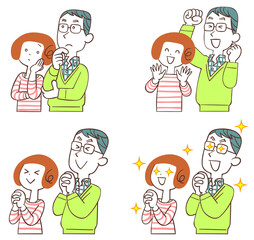 左向きの夫婦の4種類の表情
