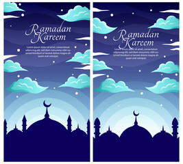 Poster Design, Beautiful sky view with many stars and clouds on the Night of Ramadan Kareem, Time for Sahur, Happy Fasting For Every Muslim