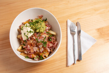 Ham and French Fries Salad with Buttermilk and Guacamole
