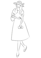 Young lady in a hat.cartoon. Vector