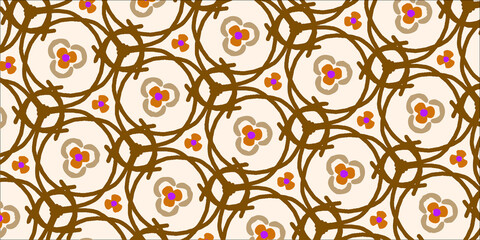 クリーム色とピンクの花のパターンのベクターのイラスト
