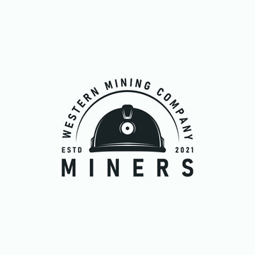 Mining Helmet Logo Vector Vintage Illustration Design. Mining Equipment For Professional Miner. Mining Logo Template Vector For Company