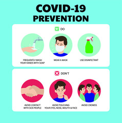 Prevention of COVID-19 infographic poster vector illustration design template. Coronavirus protection poster or flyer.	
