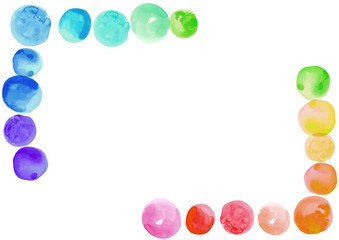 水彩画水玉のカラフル飾り枠