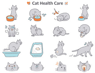 猫の体調症状イラストセット