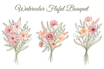 set of watercolor floral bouquet