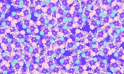 Purple Seamless Botanical. Pink Pattern Foliage. Blue Tropical Plant. Cobalt Floral Plant. Indigo Flora Illustration. Navy Watercolor Vintage. Decoration Background.