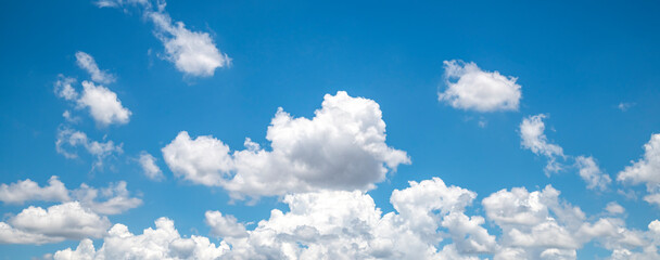 Naklejka na ściany i meble Blue sky backgrounds with white tiny clouds, panorama landscape.