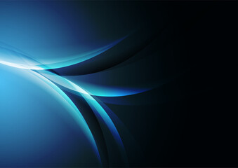 Fototapeta na wymiar Dark blue shiny glossy flowing waves abstract background. Elegant vector design