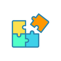 Puzzle icon. Simple filled outline style. Jigsaw symbol, pictogram, single, piece, business, teamwork logo concept design. Vector illustration isolated on white background. EPS 10.