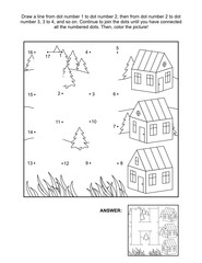 Letter H dot-to-dot and coloring page activity (houses). Answer included.
