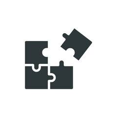 Puzzle glyph icon. Simple solid style. Jigsaw symbol, pictogram, single, piece, business, teamwork logo concept design. Vector illustration isolated on white background. EPS 10.