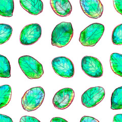 Beautiful hand drawn seamless pattern with bright watercolor leaves. Cute artistic decoration for background or texture, market, shop, cafe design in art style