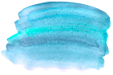 Abstract aquarelle color wet brush paint stroke striped element for print. Colorful watercolor blue hand drawn paper texture isolated stain on white background for text design, web