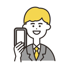 ビジネスマン　携帯　上半身　イエローカラー