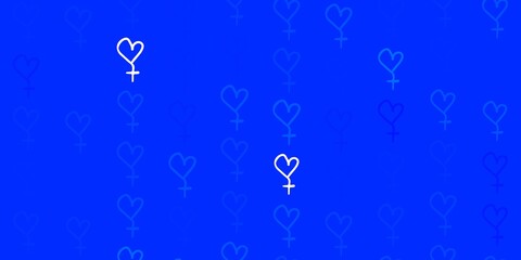 Light BLUE vector texture with women rights symbols.