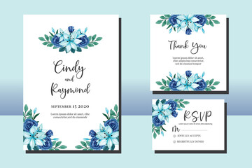 Fototapeta na wymiar Wedding invitation frame set, floral watercolor hand drawn Lily with Rose Flower design Invitation Card Template
