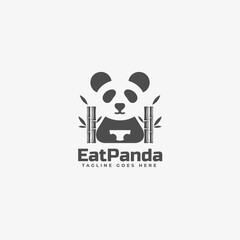 Vector Logo Illustration Panda Silhouette Style.