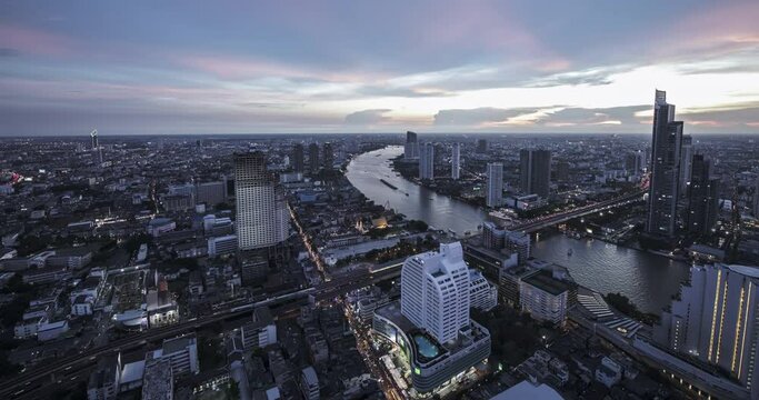 Timelapse of Bangkok rooftops with sunset day to night shot in 4k uhd