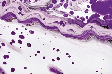 Acrylic Fluid Art. White waves and violet frothy bubbles. Digital decor. Abstract background or texture