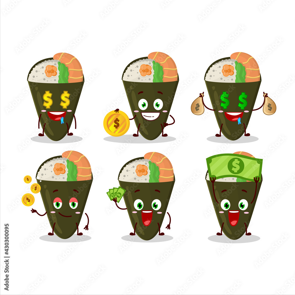 Poster Temaki cartoon character with cute emoticon bring money