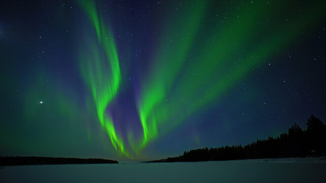 Aurora borealis. Northern lights night photo arctic circle