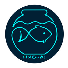 logo aquarium fish in a bowl from one line