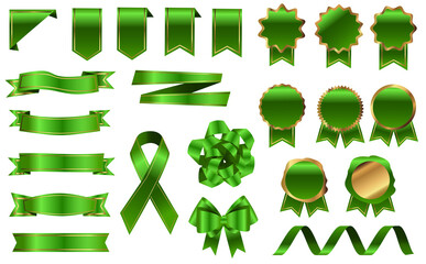 緑 リボン メダル セット - obrazy, fototapety, plakaty