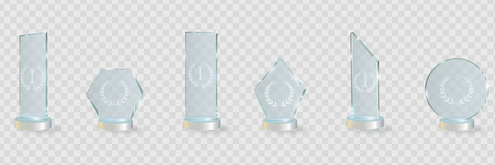 Glass Trophy Awards template. Vector prize isolated on transparent background