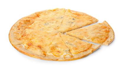 Tasty cheese pizza on white background