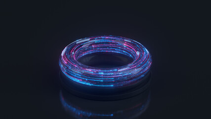 Futuristic neon torus donut 3D rendering - obrazy, fototapety, plakaty