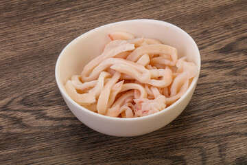 Marinated squid slices in the bowl
