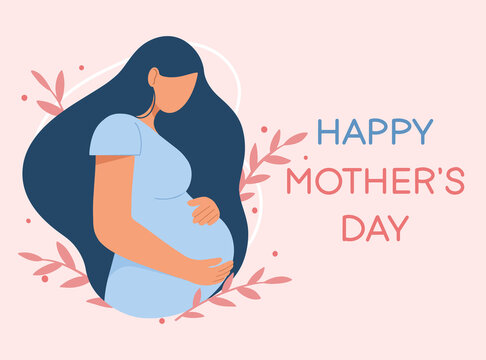 Pregnant woman. Mother and child. Concept of pregnancy and motherhood. Happy Mother's day. Modern maternity. Design for greeting card, poster, web or print. Flat vector illustration.
