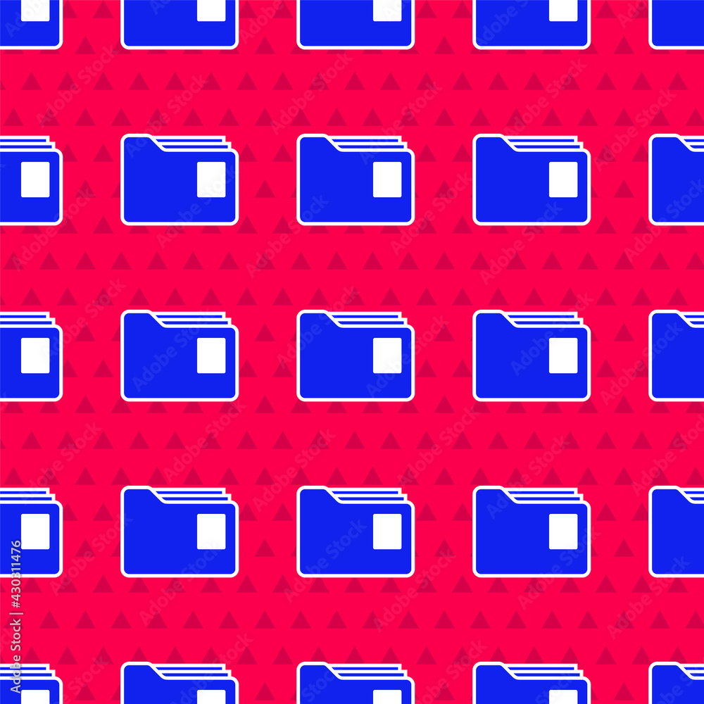 Poster blue document folder icon isolated seamless pattern on red background. accounting binder symbol. boo