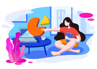 Working From Home - Woman - Illustration