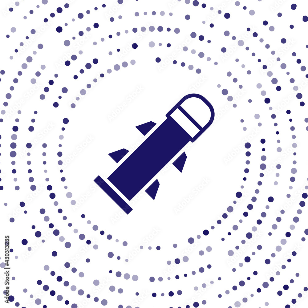 Poster blue rocket icon isolated on white background. abstract circle random dots. vector