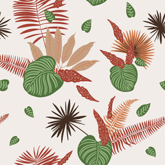 Pattern tropics leaves vector modern. Color beige green, trend ornament