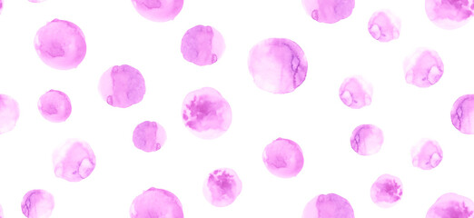 Seamless Painted Polka Dots. Drawn Circles Illustration. Pink Rounds Design. Abstract Painted Polka Dots. Graphic Spots Wallpaper. White Grunge Print. Cute Painted Polka Dots Background.