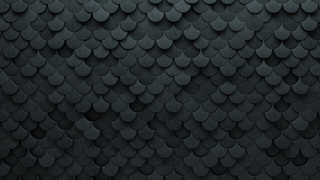 3D Tiles arranged to create a Fish Scale wall. Futuristic, Concrete Background formed from Semigloss blocks. 3D Render