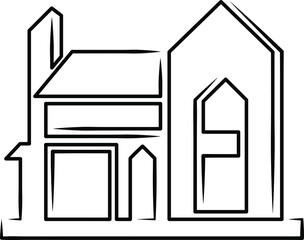 Modern private house. Several continuous single drawn lines. Linear minimal drawing logo.Line art icon.