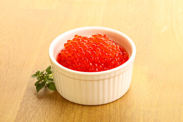 Red caviar in the bowl