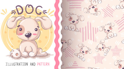 Childish cartoon character animal dog - seamless pattern.