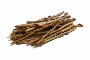 cut currant twigs close-up on a white background