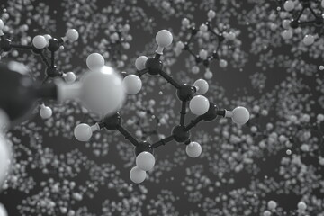 Molecule of norcarane, ball-and-stick molecular model. Scientific 3d rendering