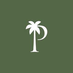 palm tree p letter mark logo vector icon illustration - obrazy, fototapety, plakaty