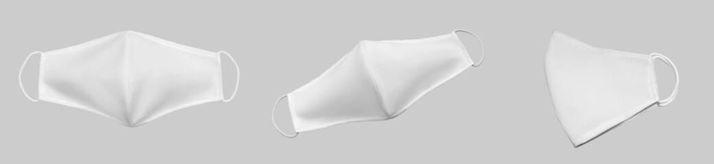 Mockup of white blank mask isolated on background. Set