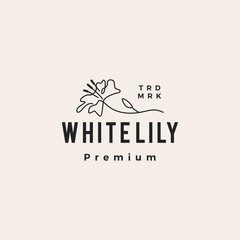 white lily monoline hipster vintage logo vector icon illustration