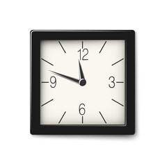 Vector classic black and white square wall clock isolated on white