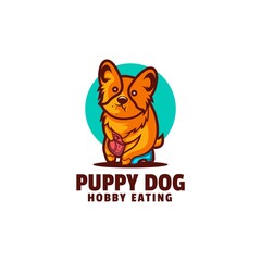 Vector Logo Illustration Puppy Dog Mascot Cartoon Style.